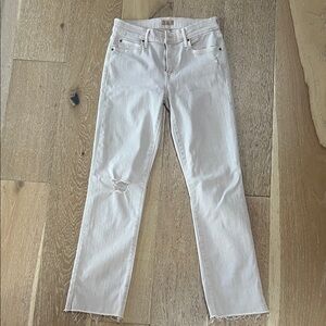 Mother The Roscoe Ankle Snippet Jeans – Cream – Size 26